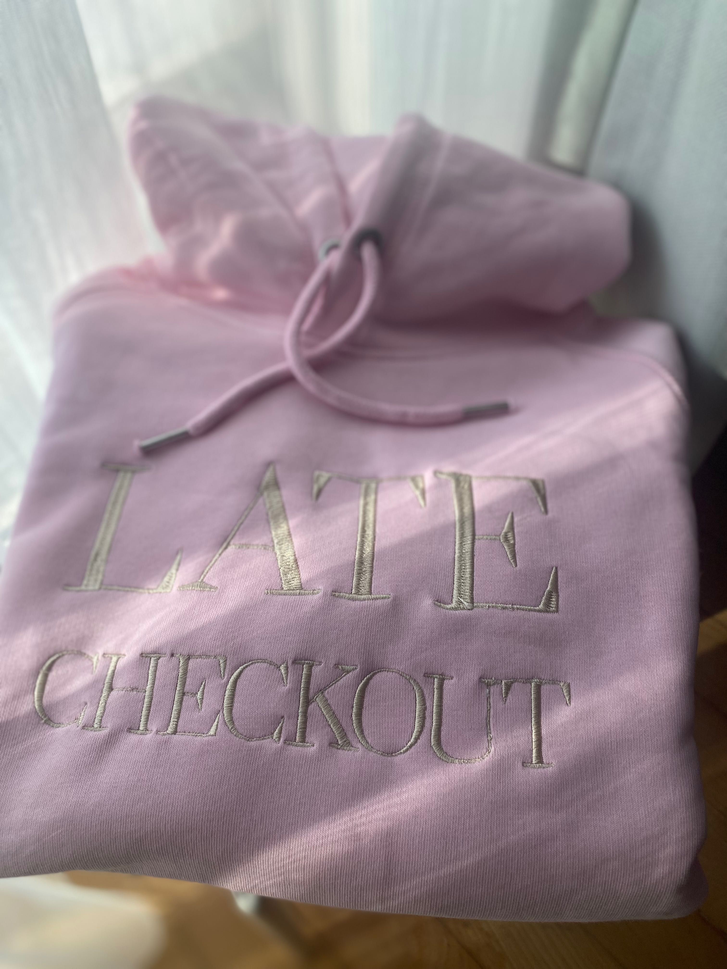 Бродиран суитшърт, бледо розов, ‘Late Checkout’, S размер