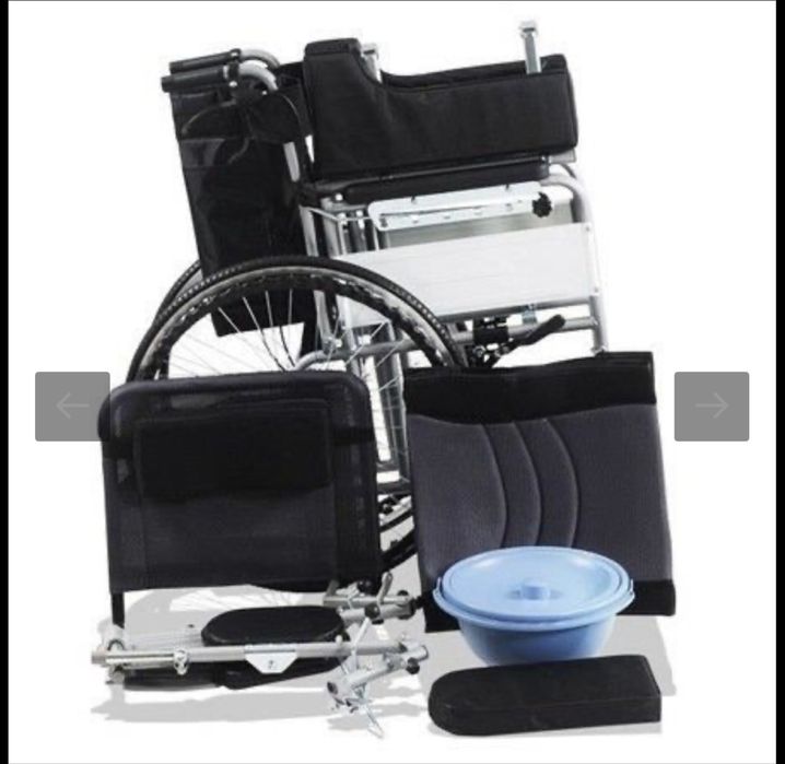 Scaun cu rotile multipozabil cu vas de toaleta detasabil