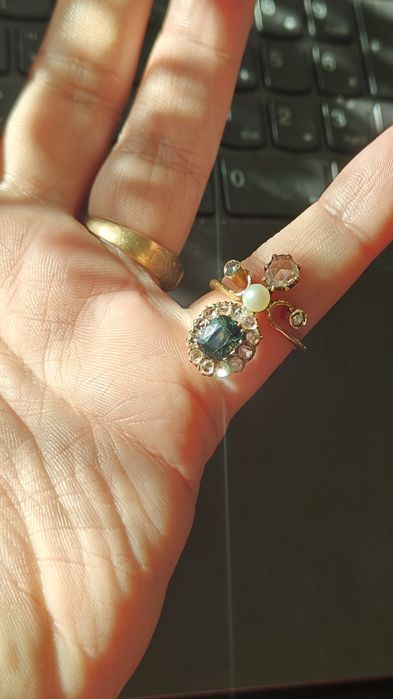 inel vechi deosebit aur safir diamante certificat