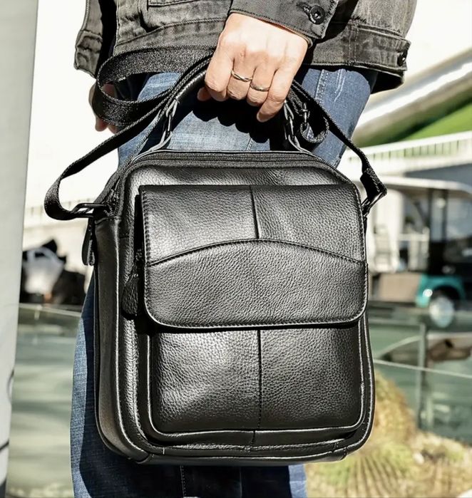 -20%Промоция•Традиционна и Делова мъжка чанта/Премиум черна ест. кожа!