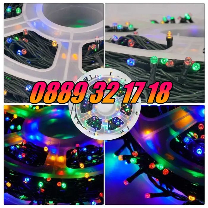 Коледни лампички 100 метра на макара, многоцветни, водоустойчиви