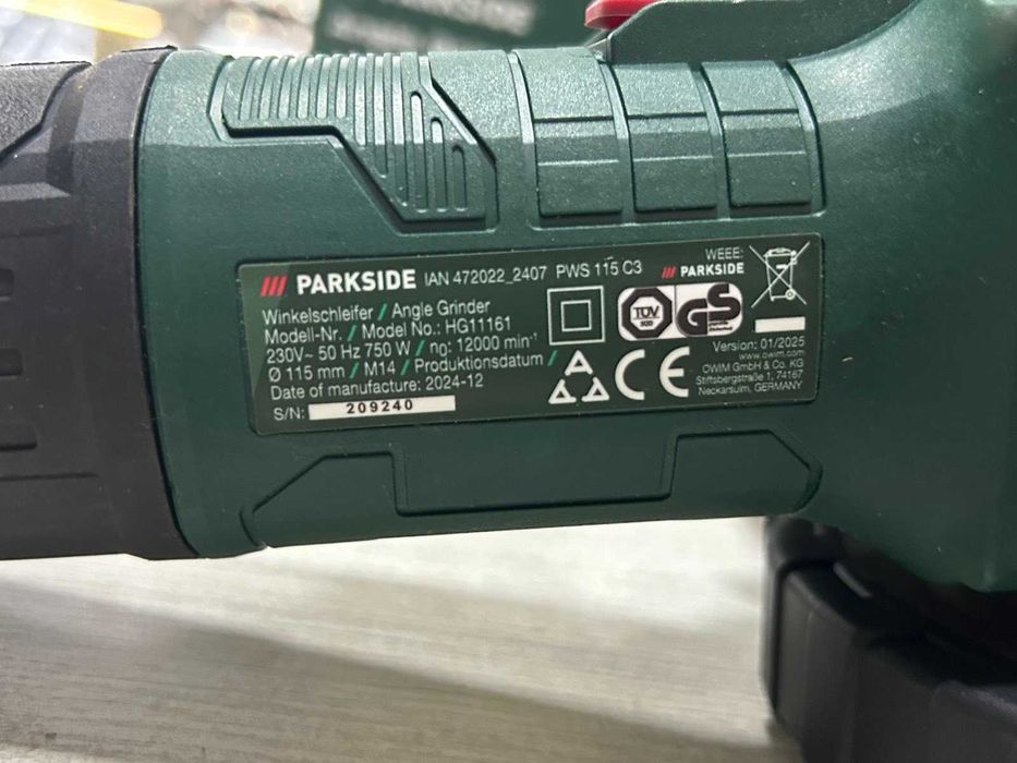 Ъглошлайф PARKSIDE PWS 115 C3, 750 W, Ø 115 мм, 1200 об./мин