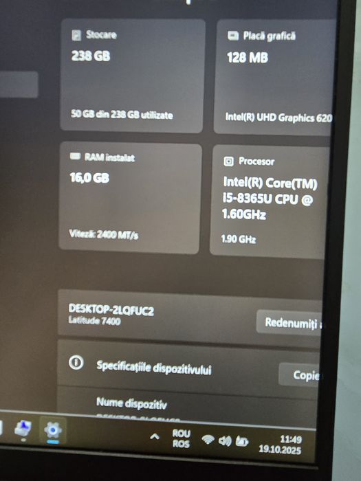 Laptop Dell 7400, display touchscreen, i5-8365, ram 16gb,  ssd 256gb,