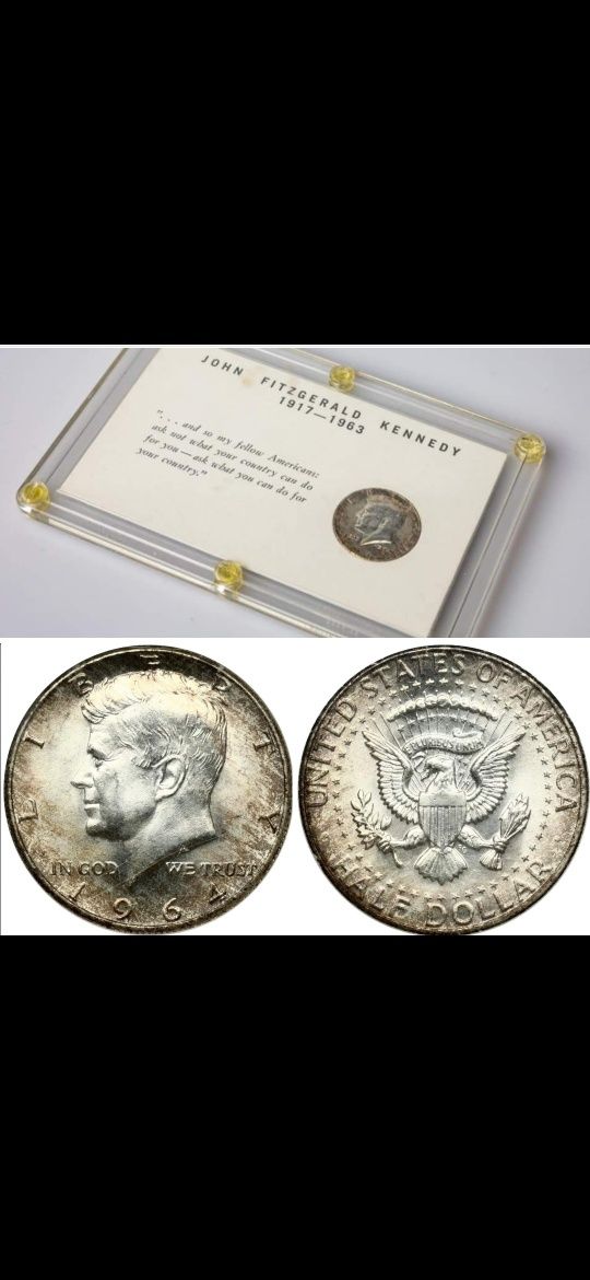 Сребърен долар с Кенеди в кутия 1964г