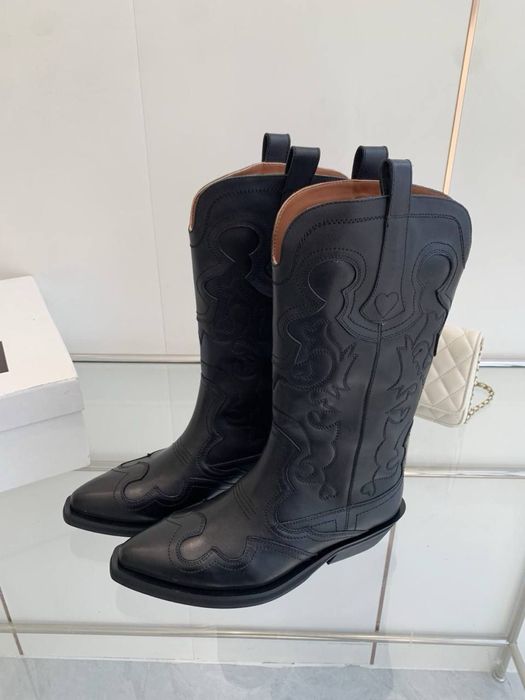 Cizme de damă Ganni, mărimea 39, stil cowboy, negre