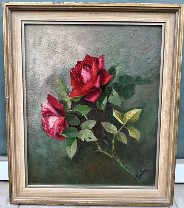 Tablou vechi - trandafiri - semnat E Gerber
