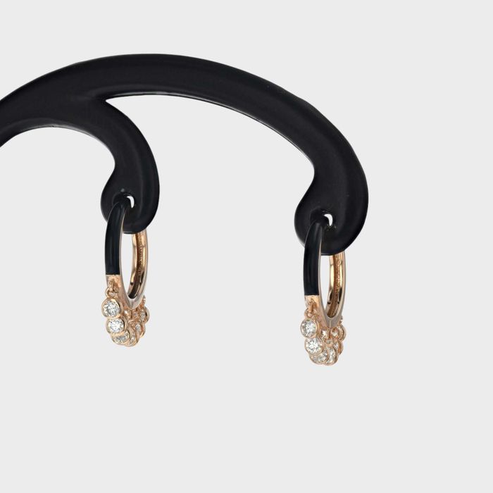 Cercei aur roz 18k si email negru, 2,93 grame cu diamante-cod 9920