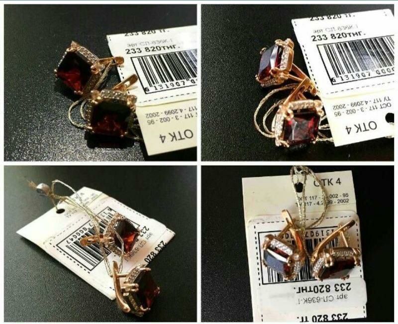 Серьги золотые камень гранат