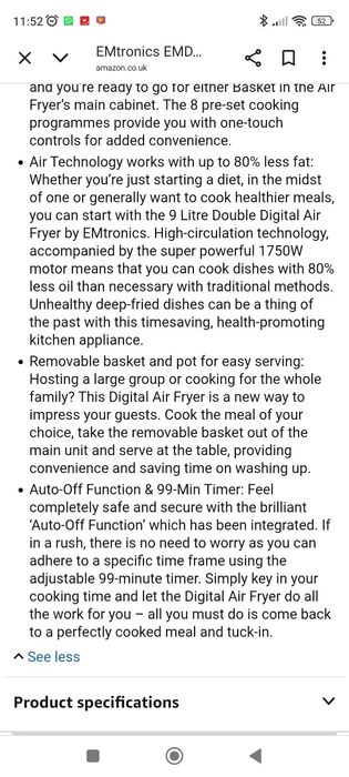 Air fryer dublu EMTRONICS