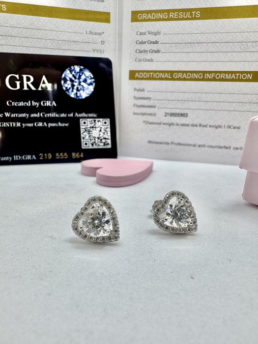 Сребърни обеци с мойсанит (диамант) 1 карат