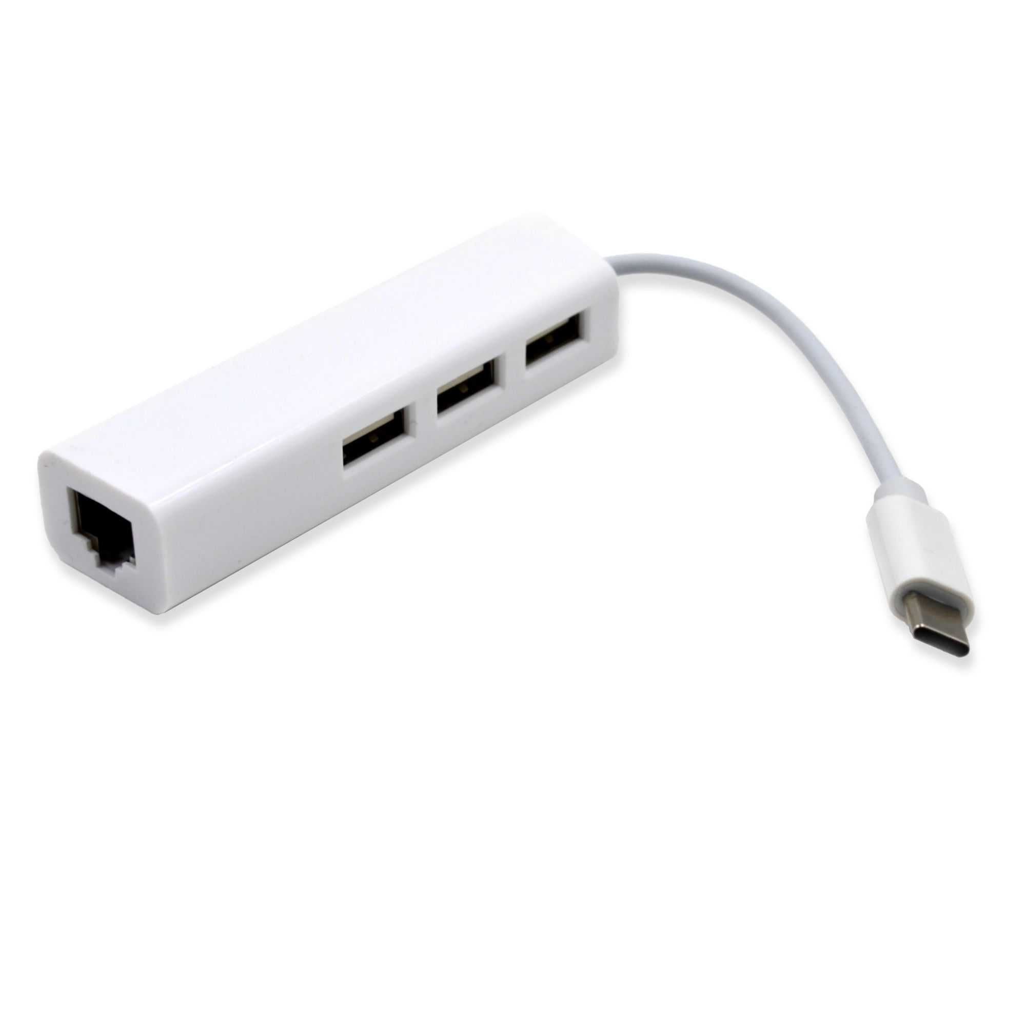 Адаптер TypeC - ethernet/ LAN/ RJ45 сетевая карта + USB Hub (3 порта)