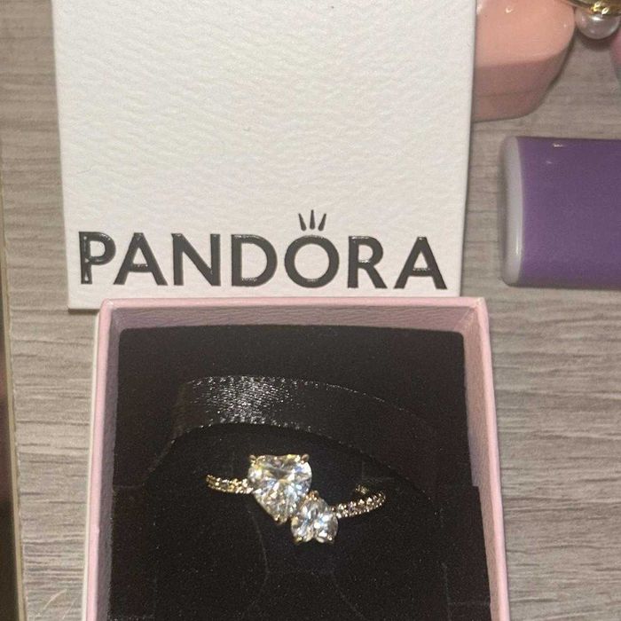 Inel Pandora cu doua inimioare - Aur, in cutie