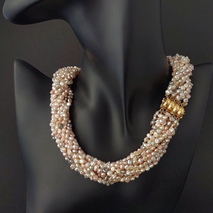 colier torchon, vintage, perle, aur 18k, Italia, certif