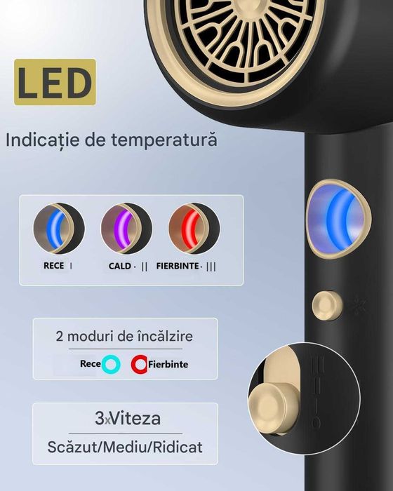 Uscator de par profesional, ultra putere 2400W, 3 moduri de uscare