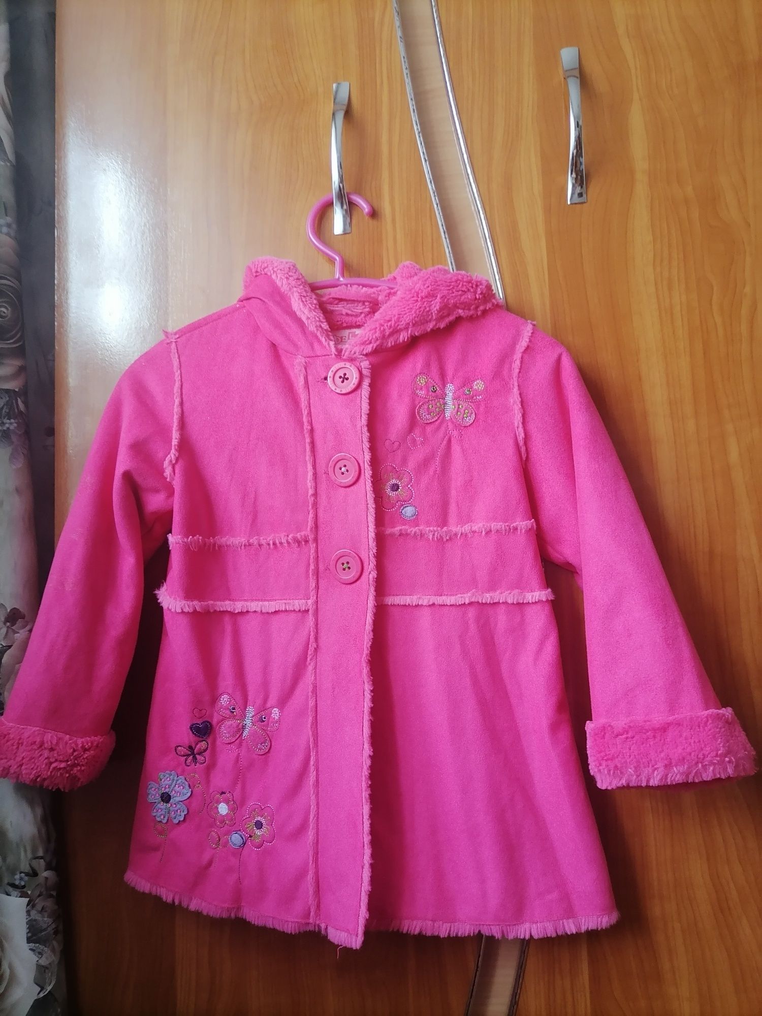 Cojocel /palton îmblănit pt fetiță 3-4 ani, 98-104 cm, firma TU, roz b