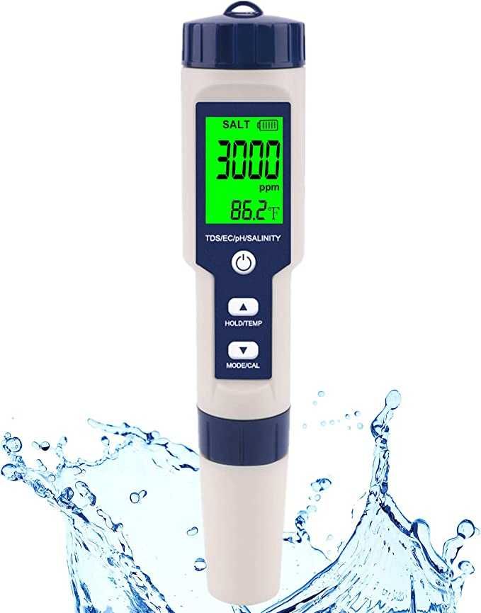 Tester de apa 5 in 1, testeaza PH, TDS, Temperatura, EC si Salinitatea