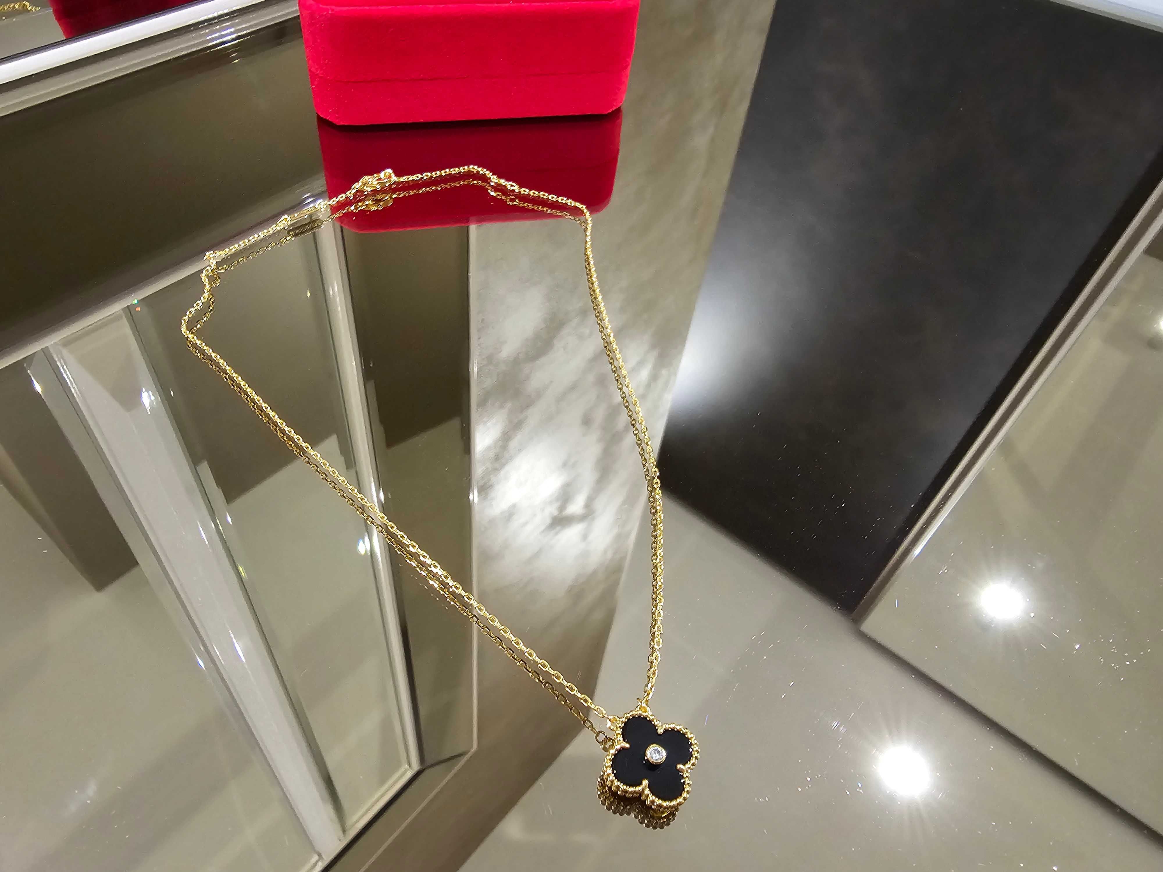 Van Cleef & Arpels VCA Gold Black Diamond Alhambra Clover Дамско Колие