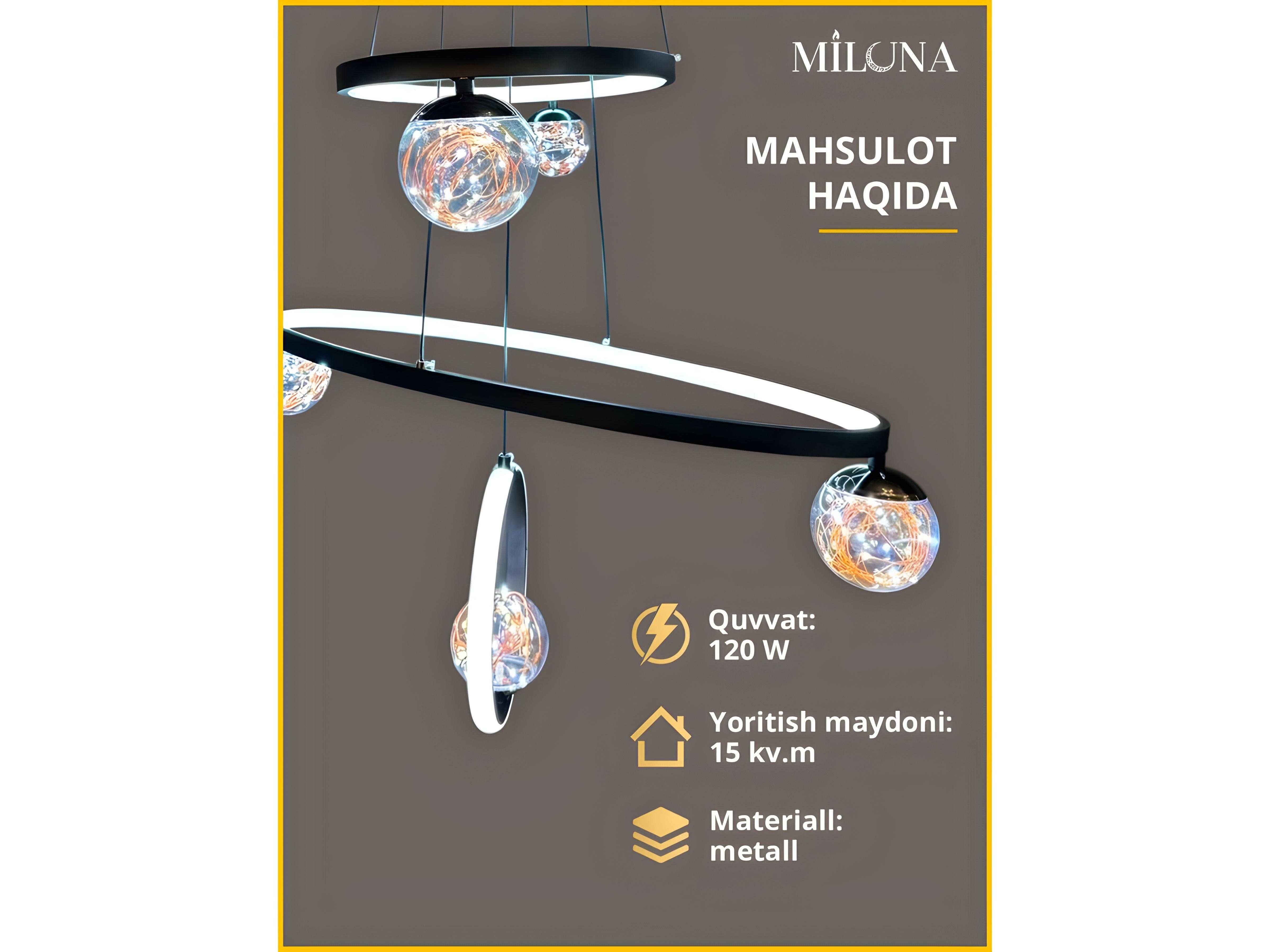Lyustra led, balandligi sozlanadi, 3xil yoritish rejim, 2xil o'lchamda