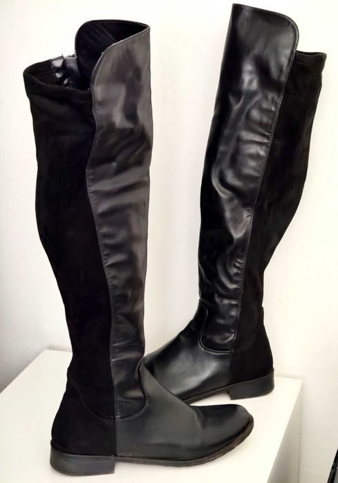 Дамски Ботуши кожа и велур