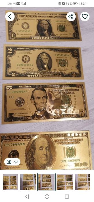 Set 8 bucăți dolari comemorativi, de mare efect, cu folie aurie