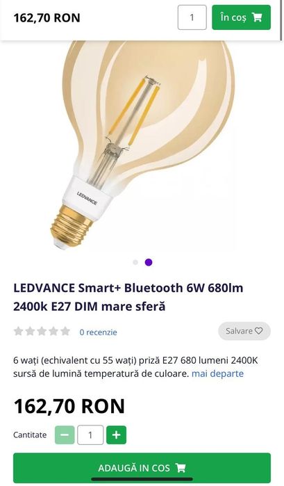 Bec inteligent (lampa) Smart LED tehnologie ZigBee glob auriu reglabil
