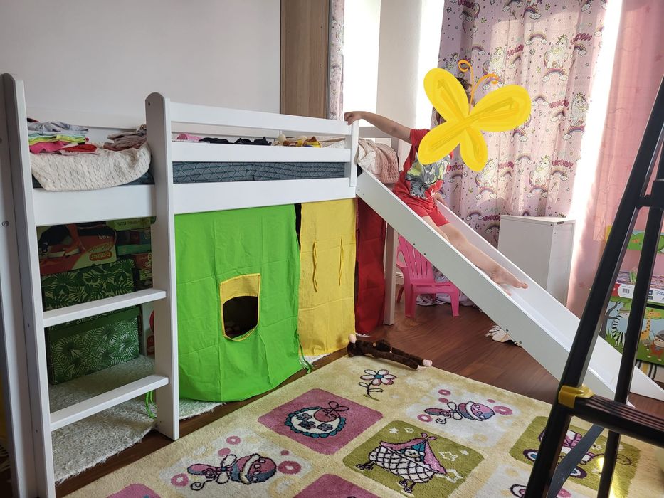 Pat etajat cu tobogan pt copii