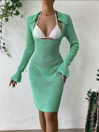 Rochie de plaja verde tricot