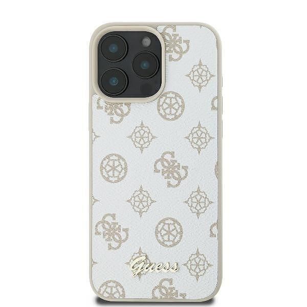 Guess peony script magsafe кейс за iphone 16 pro – бял