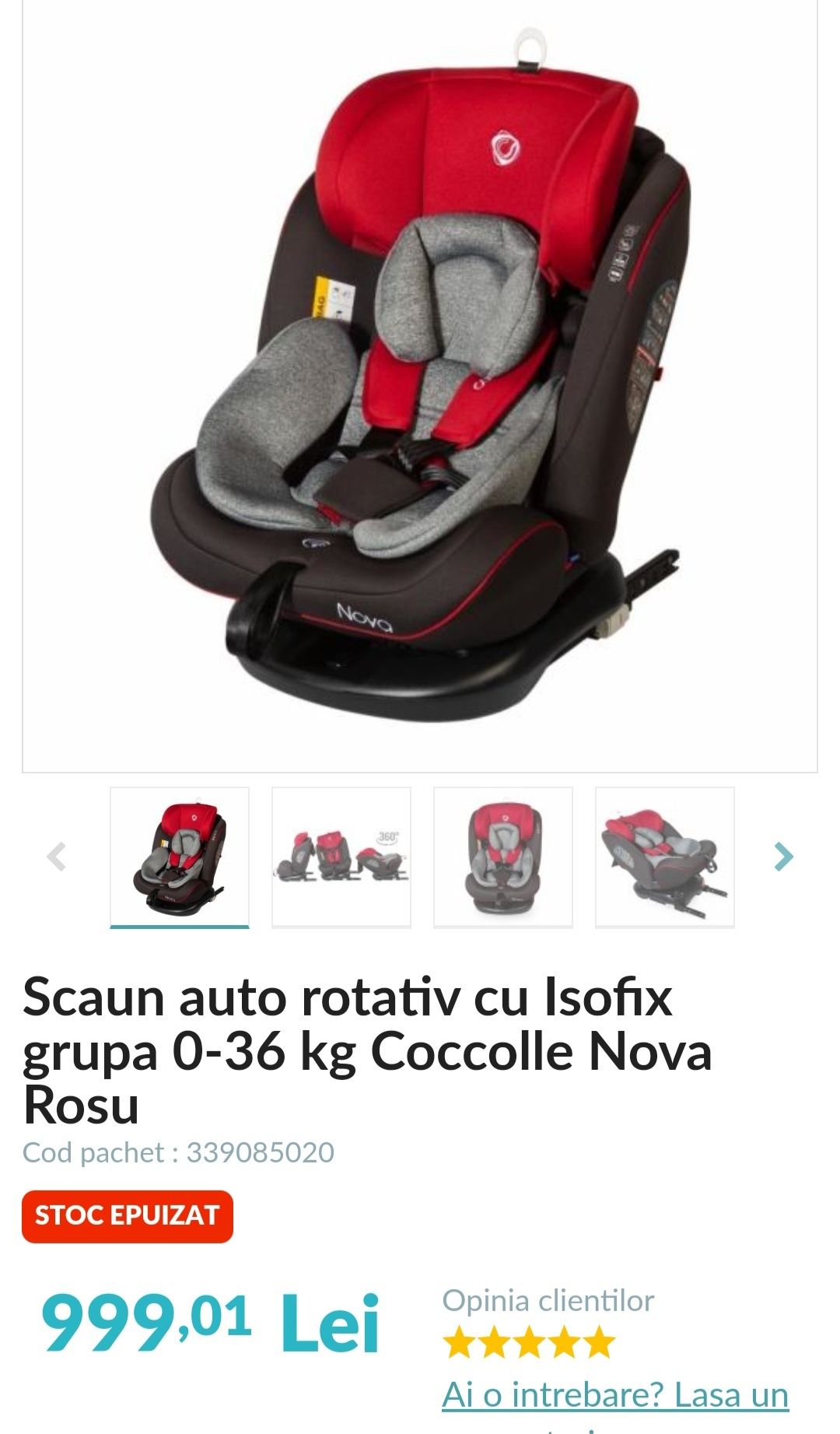 Scaun auto rotativ cu Isofix grupa 0-36 kg Coccolle Nova Rosu