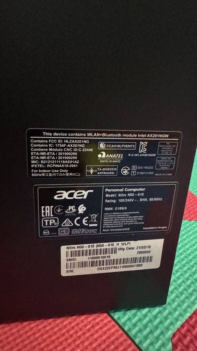 ACER Nitro N50-610, Intel i5-10400F, RAM 32GB, NVIDIA RTX 2060 SUPER