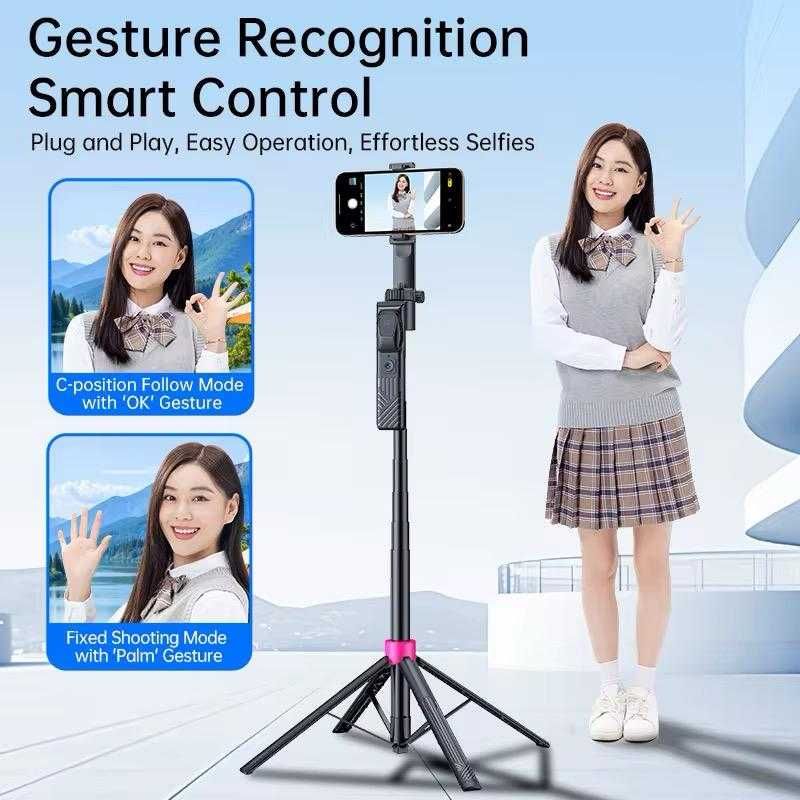 Selfie Stick cu AI Face Track, mâner rotativ, telecomandă magnetică