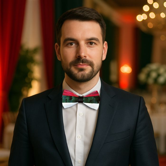 Papion din mătase cu pene de fazan și gâscă. Drapel Ungaria