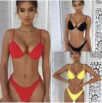 Costum de baie C58 rosu negru brazilian tanga push up sarma cupe