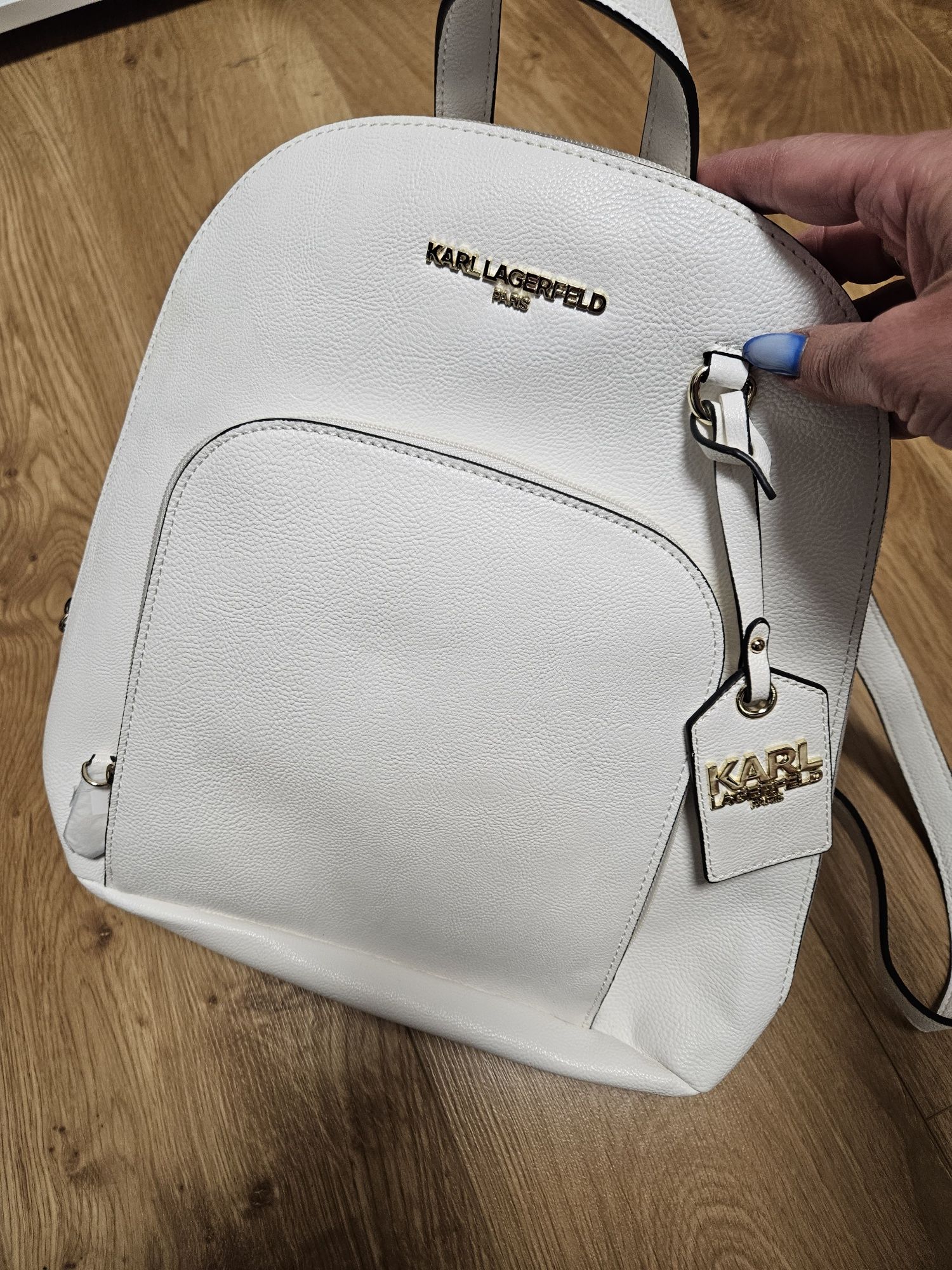 Ghiozdanel Karl Lagerfeld, nou,alb, piele