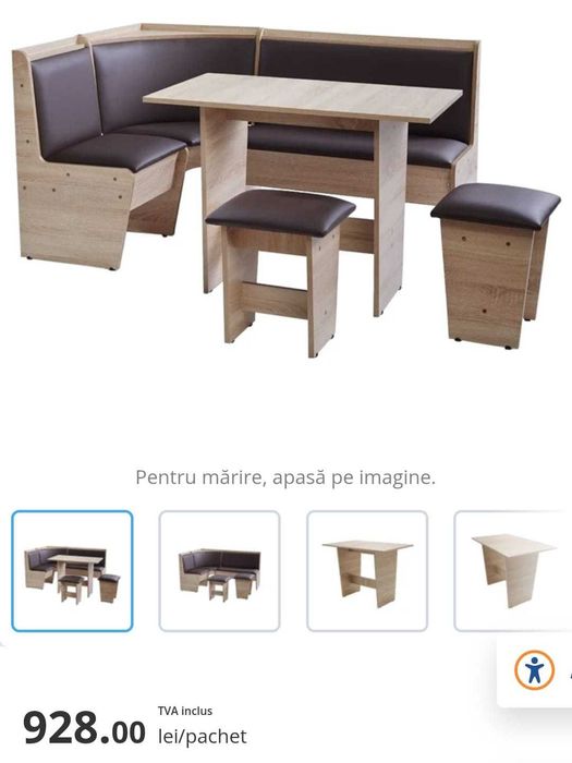 Vând colțar bucătărie cu masă 2 tabureti în stare excelentă.