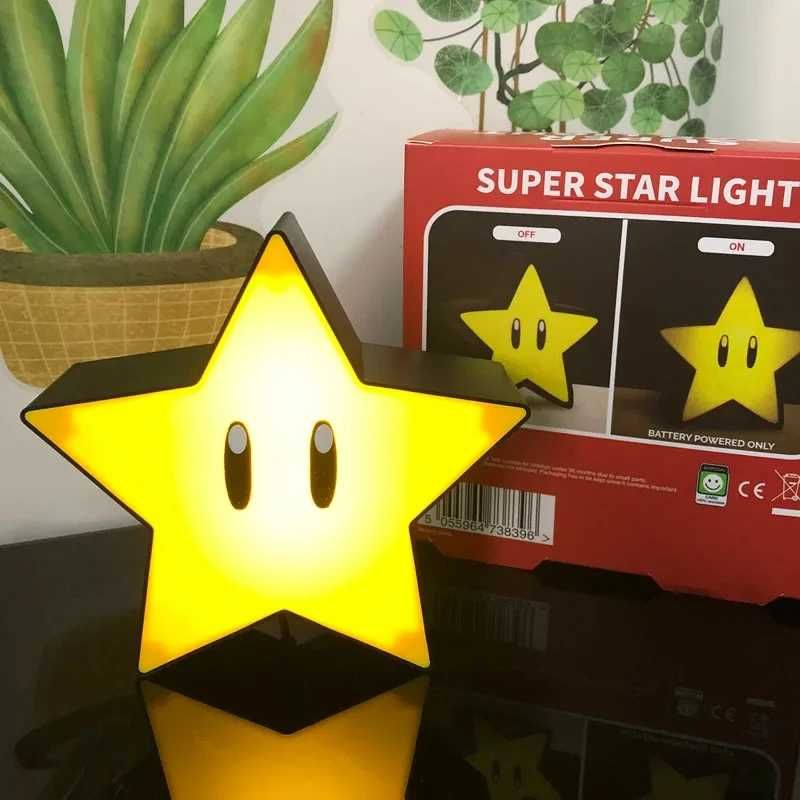 Настолна Нощна 3D лампа Super Mario Супер Марио Кубче Звезда - 2 вида