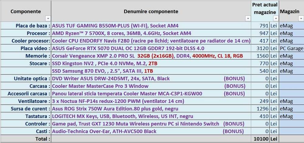 PC Gaming Ryzen 7 5700X / RTX 5070 / 32GB RGB / SSD 3TB / GARANTIE