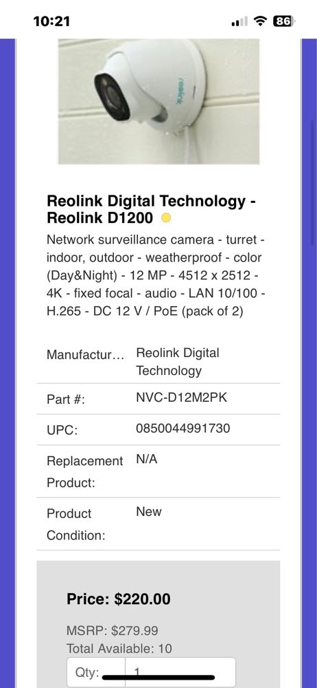 4бр IP 12 MP - 4512 x 2512 - 4K Reolink D1200 охранителна камера