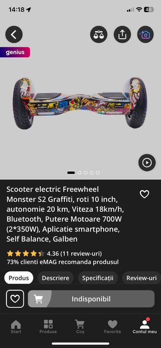 Scooter electric (hoverboard) Freewheel Monster S2 Graffiti 700w
