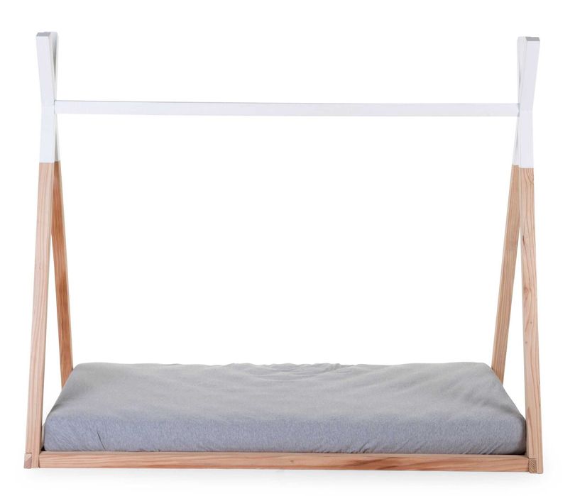 Pat tipi copii 70x140 cm din lemn masiv cu husă gri