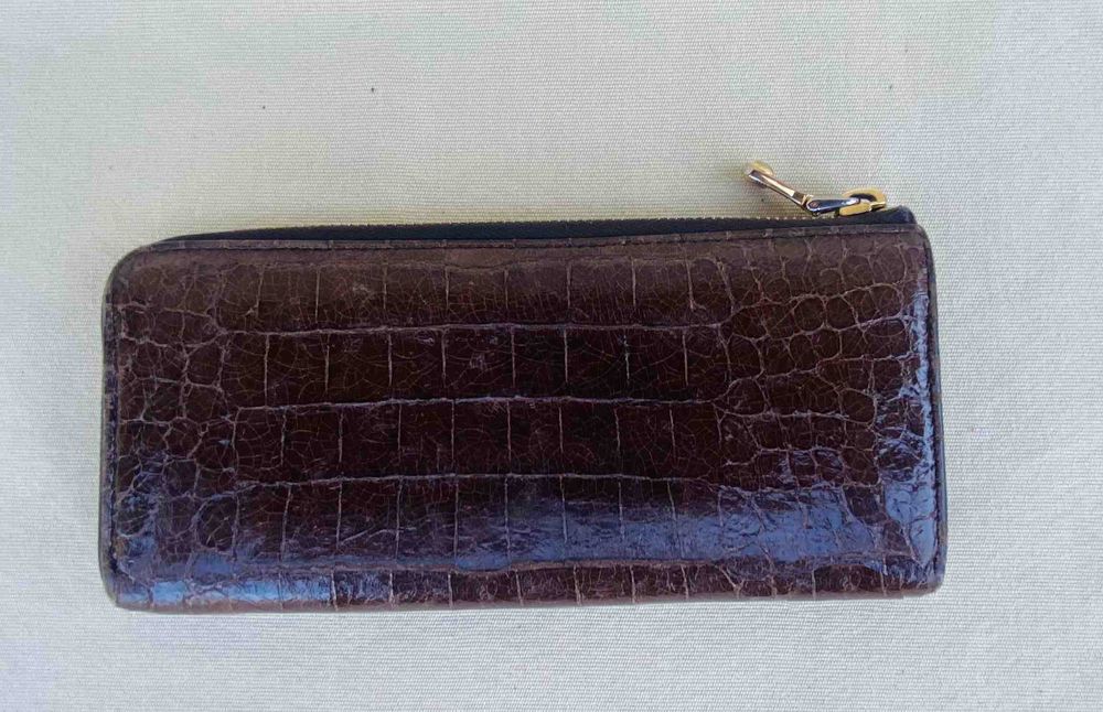 MIU MIU Portofel Orizontal Piele Lacuita Tip Crocodil Maro Original
