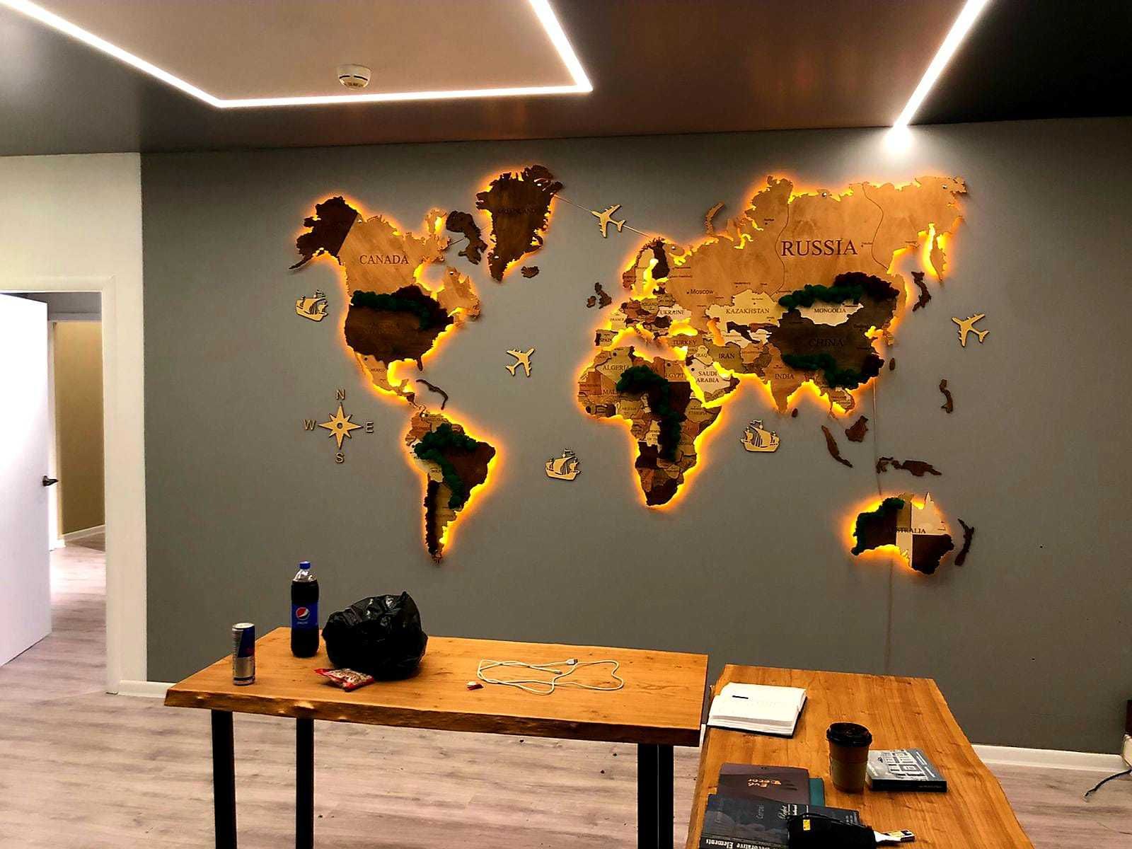 Карта мира из дерева для декора дома, офис, развлекательный центр