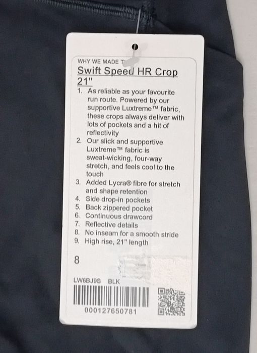 Lululemon Swift Speed High-Rise Crop Tights оригинален клин M спорт