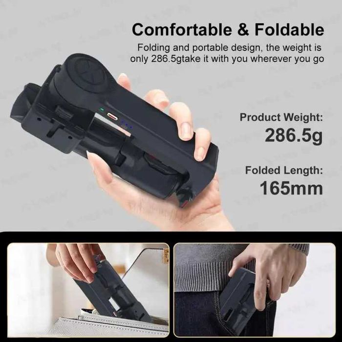 Stabilizator GIMBAL cu 2 axe + selfie stick cu lumina de umplere A10