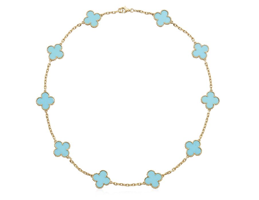 Van Cleef & Arpels VCA Gold Turquoise 10 Motifs Alhambra Дамско Колие