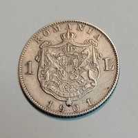 Moneda argint 1 leu 1901 România regele Carol I f rară, de colecție