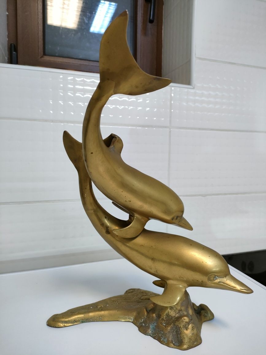 statuie mare delfini bronz alama stare excelenta patina naturala