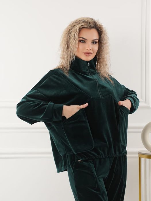 Женский повседневный велюровый костюм, зеленый бриллиант, размер 44-52