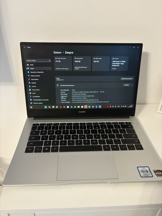 Laptop Huawei MateBook D14 cu Ryzen 5 3500U, 8 GB RAM, SSD 512 GB