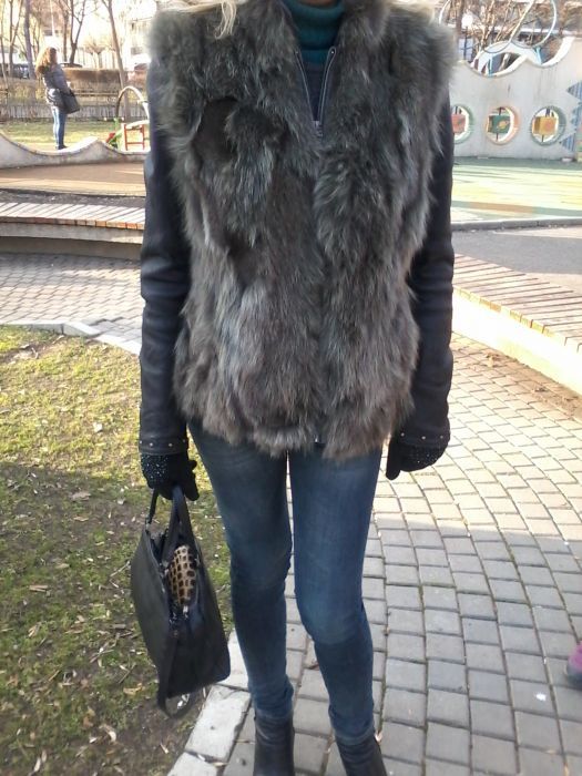 Pink Pepper дамско кожено яке , Лисица елек Luter